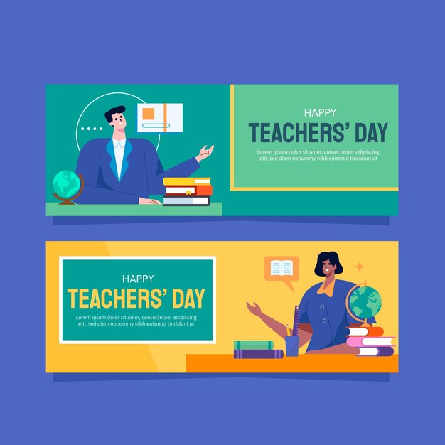 Flat teachers' day horizontal banners set