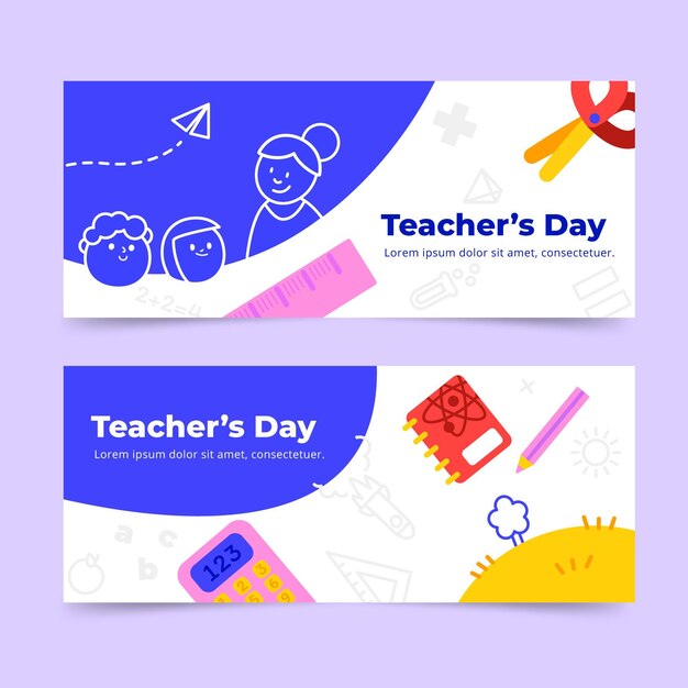 Flat teachers' day horizontal banners set