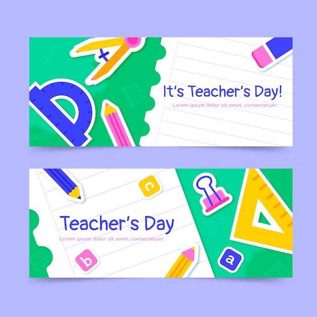 Flat teachers' day horizontal banners set