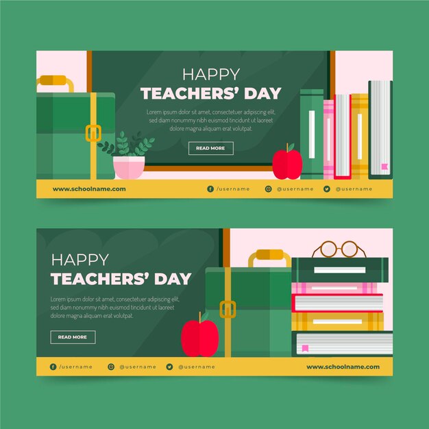 Flat teachers' day horizontal banners set