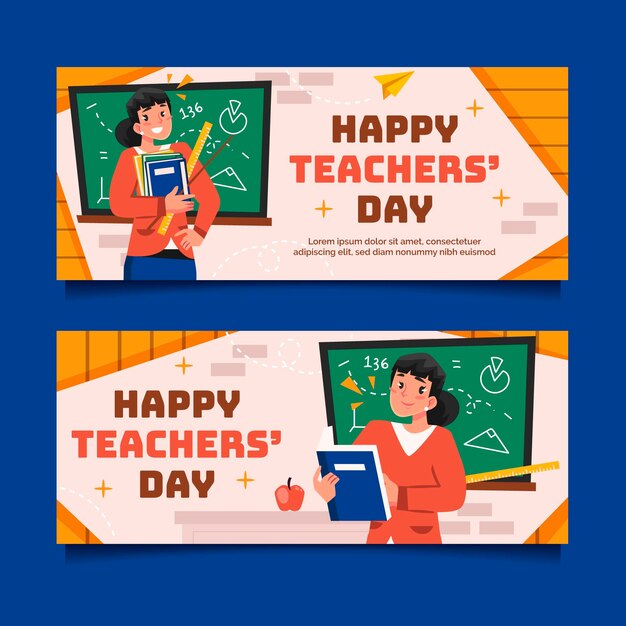 Flat teachers' day horizontal banners set