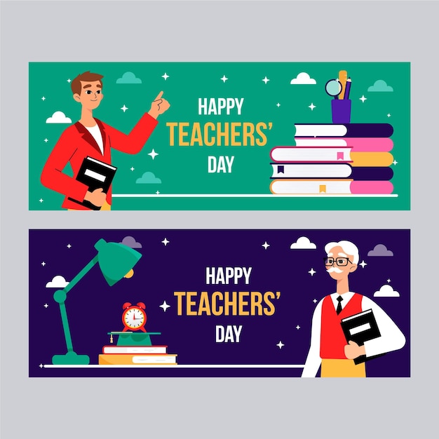 Плоские горизонтальные баннеры день учителя