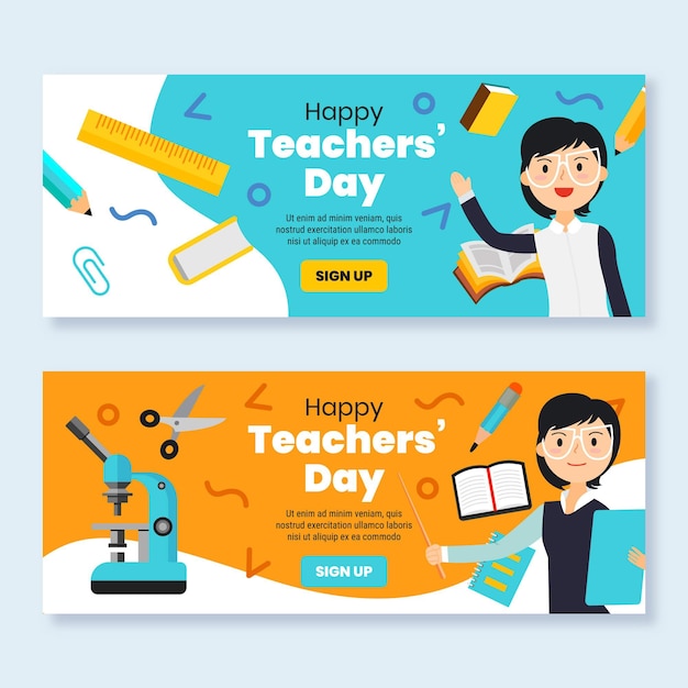 Flat teachers' day horizontal banners set