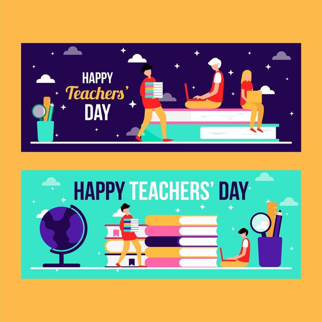 Flat teachers' day horizontal banners set