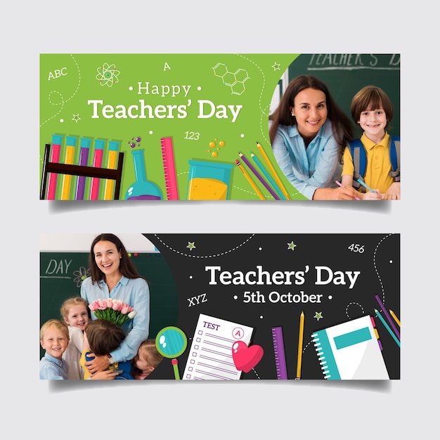 Free vector flat teachers' day horizontal banners set