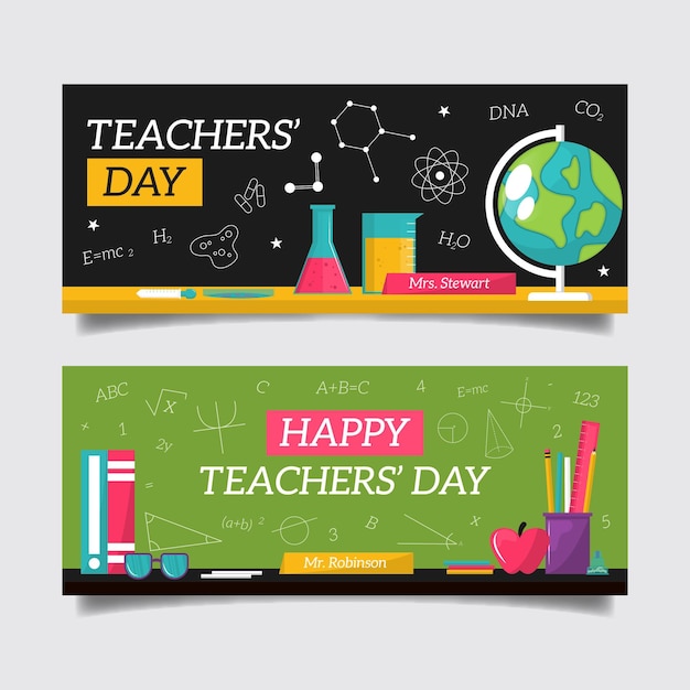 Free vector flat teachers' day horizontal banners set