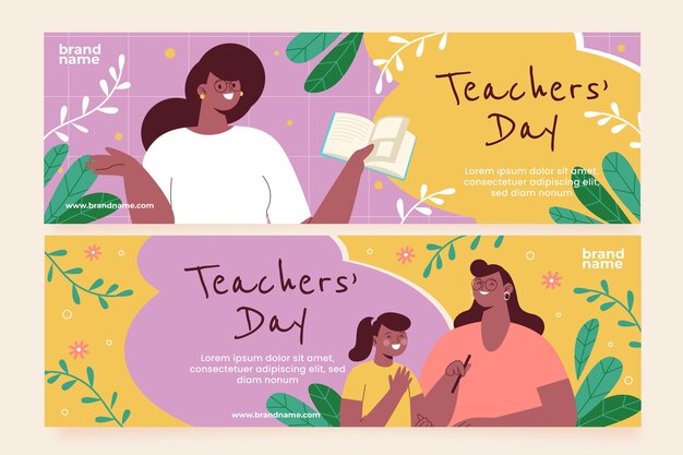 Flat teachers' day horizontal banners set