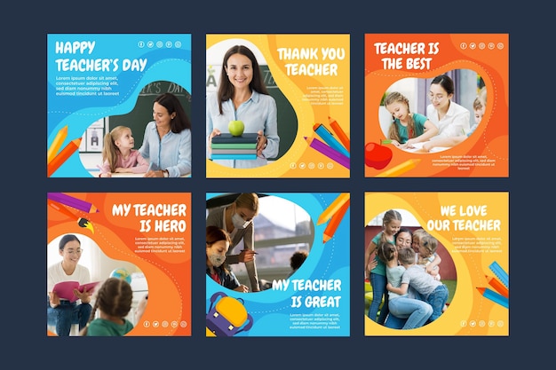 Flat teachers' day instagram posts collection with photo