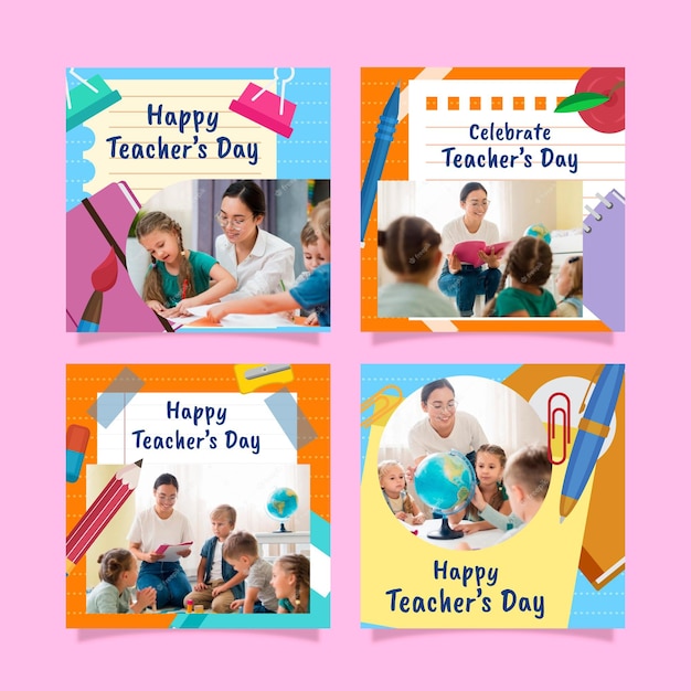 Flat teachers' day instagram posts collection with photo