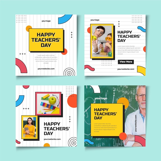 Free vector flat teachers' day instagram posts collection with photo