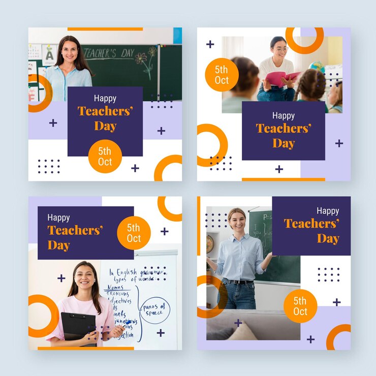 Free Vector flat teachers' day instagram posts collection with photo