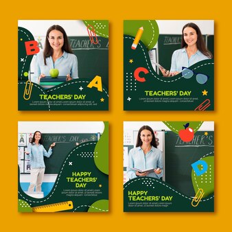 Flat teachers' day instagram posts collection with photo
