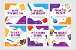 Free vector flat teachers' day instagram posts collection