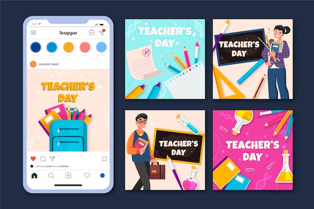 Flat teachers' day instagram posts collection