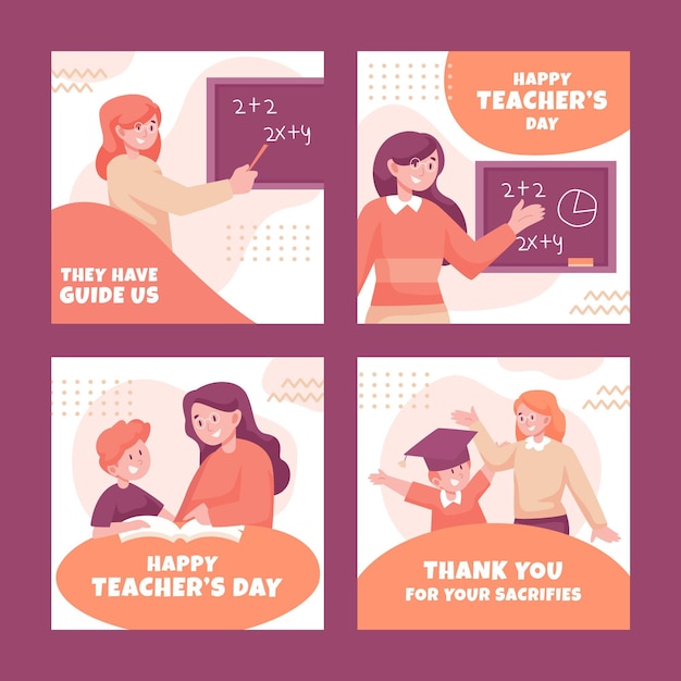 Free vector flat teachers' day instagram posts collection