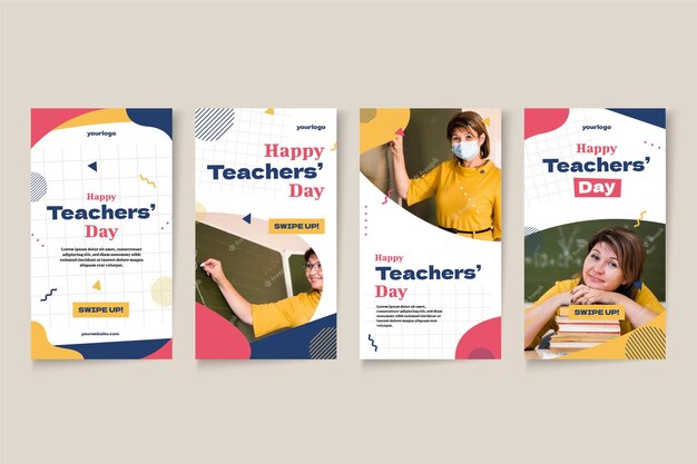 Flat teachers' day instagram stories collection with photo