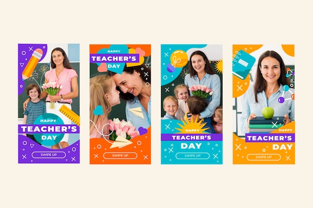 Flat teachers' day instagram stories collection with photo