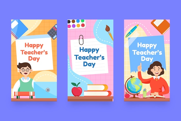 Free vector flat teachers' day instagram stories collection