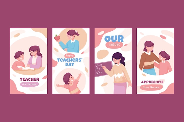 Free vector flat teachers' day instagram stories collection