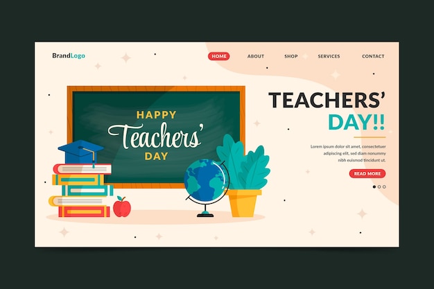 Flat teachers' day landing page template