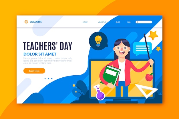 Flat teachers' day landing page template