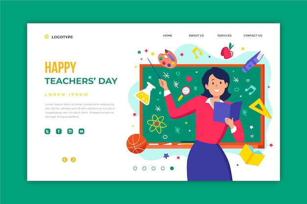 Flat teachers' day landing page template