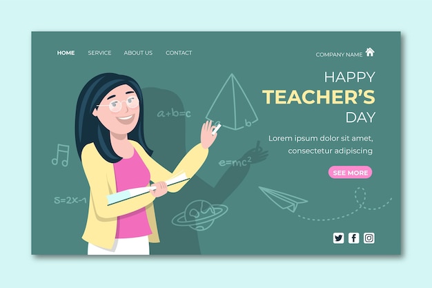 Бесплатное векторное изображение Плоский шаблон целевой страницы дня учителя