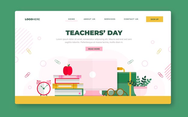 Flat teachers' day landing page template