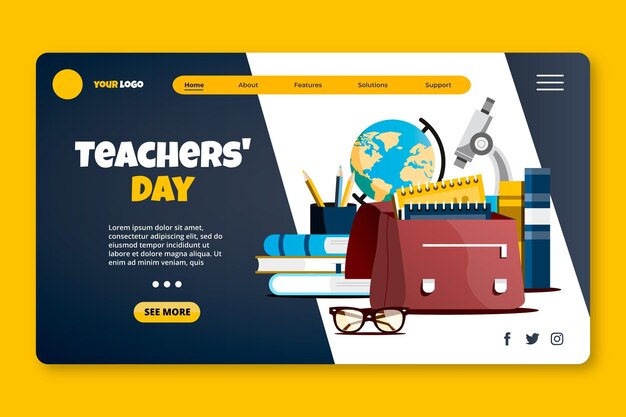 Flat teachers' day landing page template
