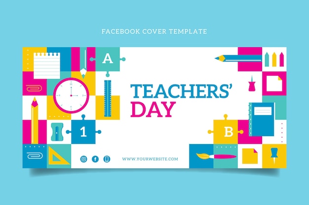 Flat teachers' day social media cover template