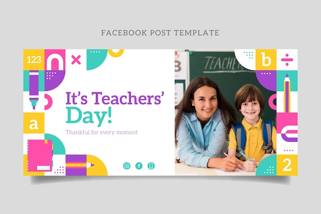 Flat teachers' day social media post template