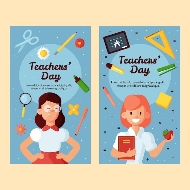 Flat teachers' day vertical banners set