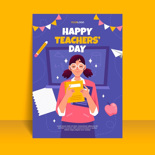 Free vector flat teachers' day vertical flyer template