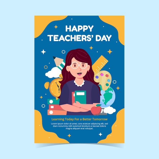 Flat teachers' day vertical flyer template