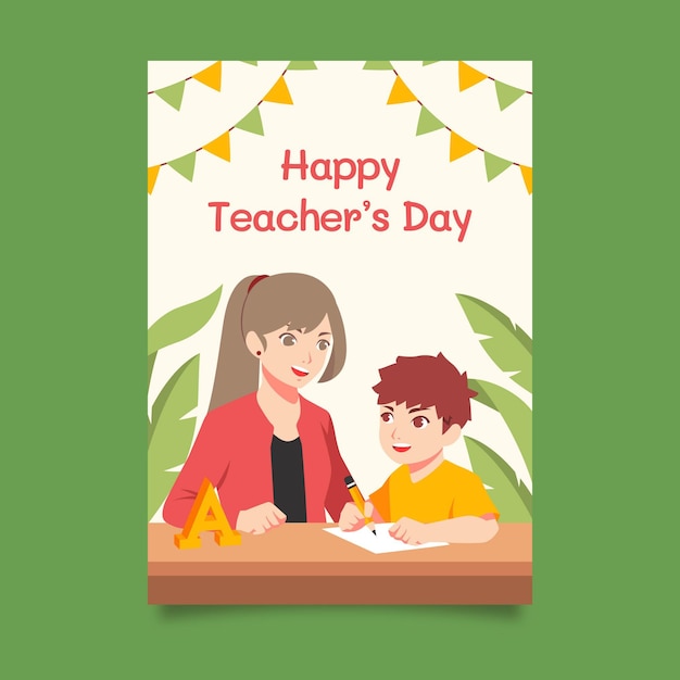 Flat teachers' day vertical flyer template