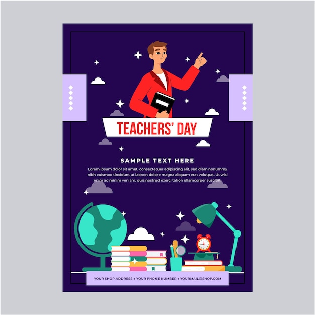 Flat teachers' day vertical flyer template