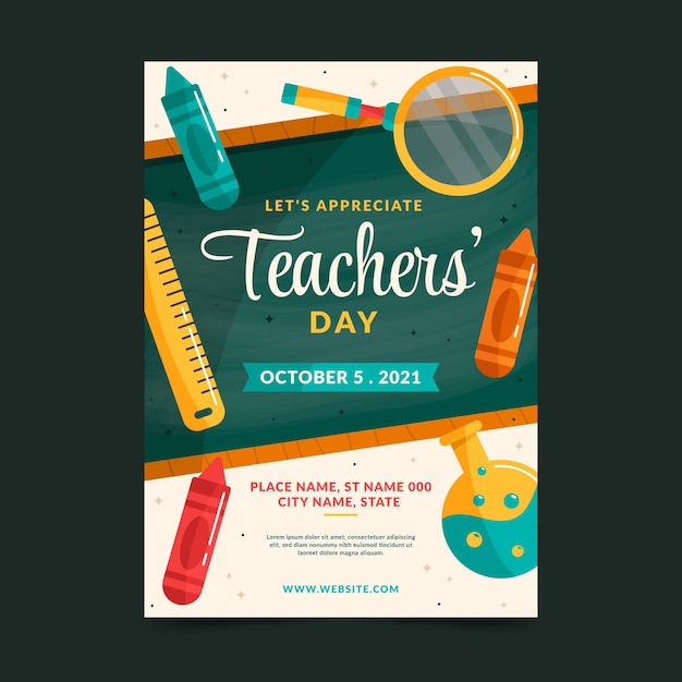 Free vector flat teachers' day vertical poster template