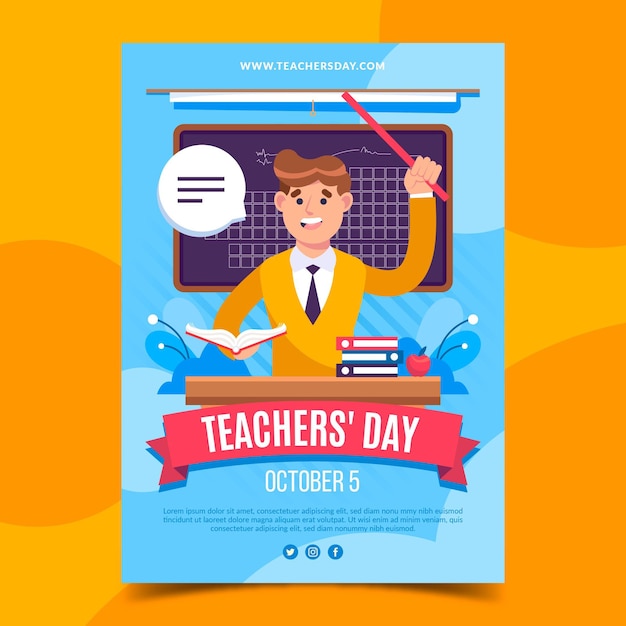 Плоский шаблон вертикального плаката день учителя