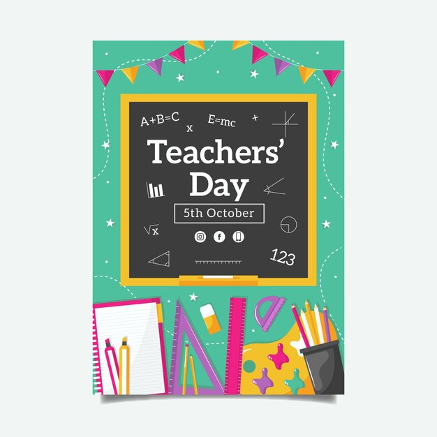 Flat teachers' day vertical poster template