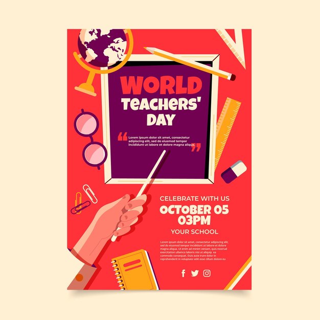 Плоский шаблон вертикального плаката день учителя