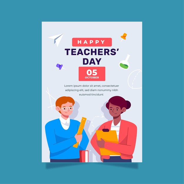 Flat teachers' day vertical poster template