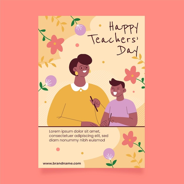 Flat teachers' day vertical poster template