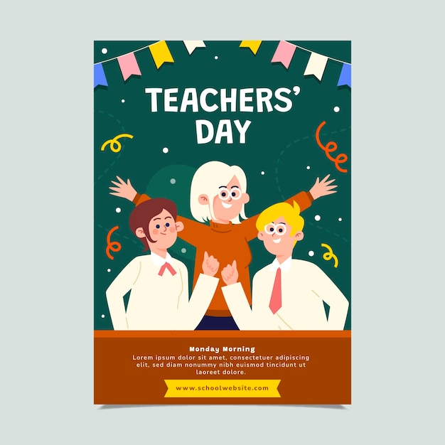 Flat teachers' day vertical poster template