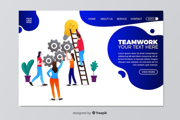 Flat teamwork landing page template