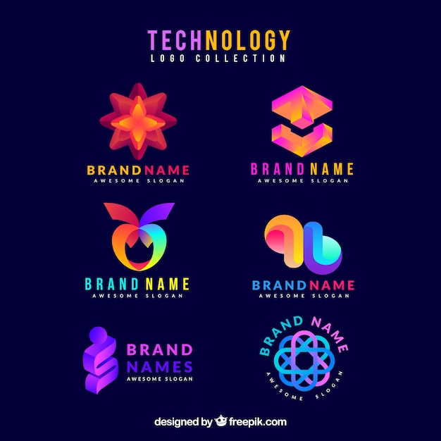 Flat technology logo collection