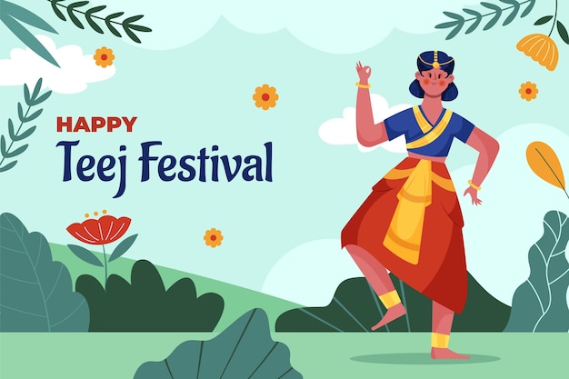 Free vector flat teej background with woman dancing