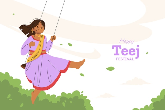 Flat teej background with woman in swing