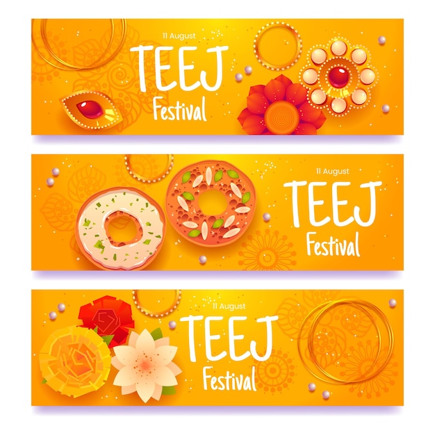 Flat teej festival banners set