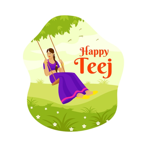 Flat teej festival celebration illustration