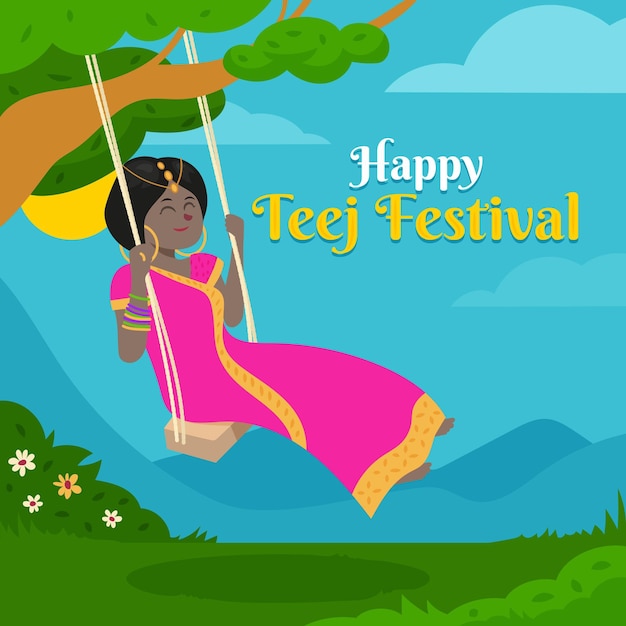 Flat teej festival celebration illustration